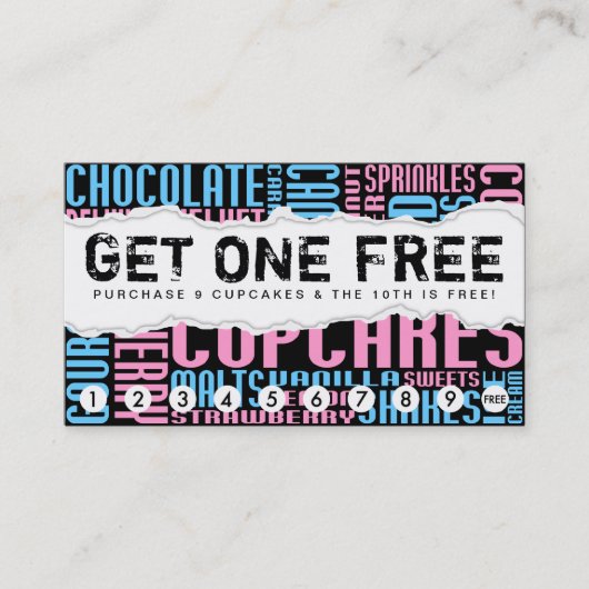 één gratis CUPCAKE Klantenkaartje (Voorkant)