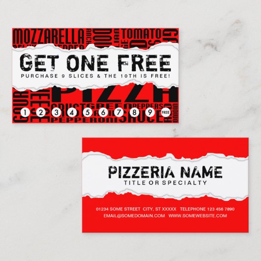 één gratis SLICE voor PIZZA Klantenkaartje (Voorkant / Achterkant)