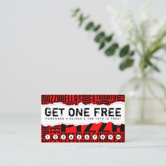 één gratis SLICE voor PIZZA Klantenkaartje (Staand voorkant)