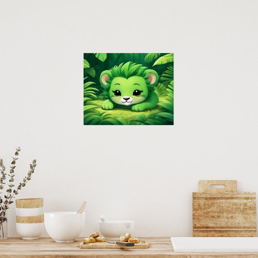 Een Green Lion Cub in het Oerwoud Poster (Keuken)