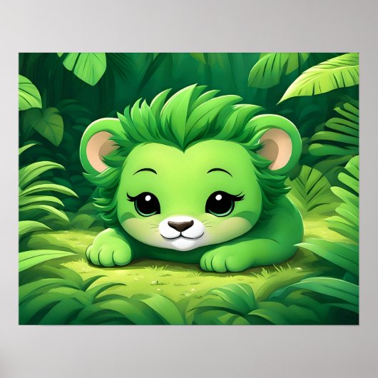 Een Green Lion Cub in het Oerwoud Poster (Voorkant)