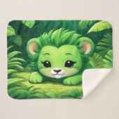 Een Green Lion Cub ontspannen in het Oerwoud Sherpa Deken (Voorkant (horizontaal))