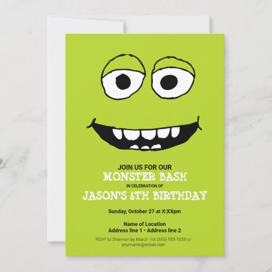 Een Green Monster Bash! Schattigee Monster Party n Kaart (Voorkant)