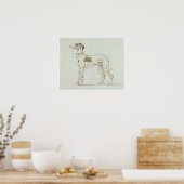 Een Greyhound, links naast elkaar (pen en inkt op  Poster (Keuken)