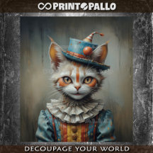 Een griezelig katje verkleed als een clown