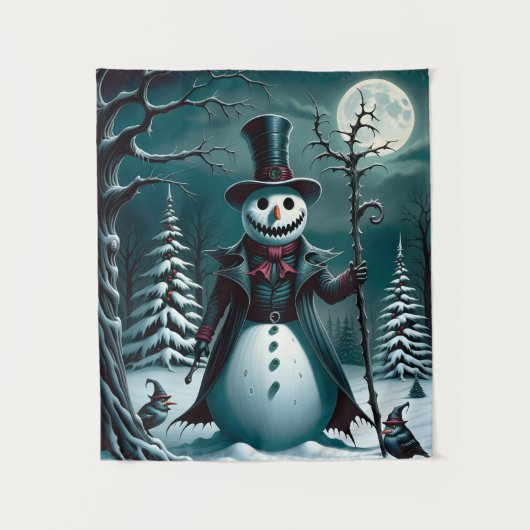 Een griezelige sneeuwman wandkleed (Voorkant)