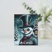 Een griezelige sneeuwpop kerst feestdagenkaart (Staand voorkant)