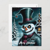 Een griezelige sneeuwpop kerst feestdagenkaart (Voorkant / Achterkant)