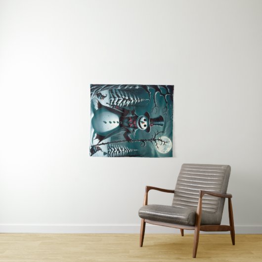 Een griezelige sneeuwpop wandkleed (In Situ (horizontaal))