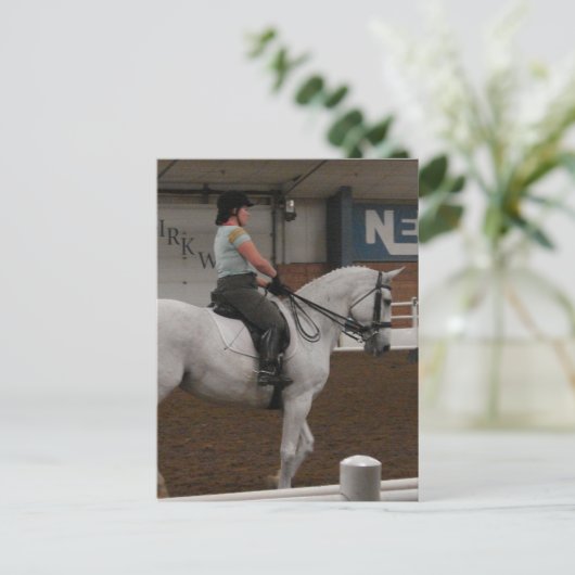 Een grijs dressuurpaard briefkaart (Staand voorkant)