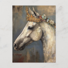 Een grijs paard met een bloemenkroon briefkaart