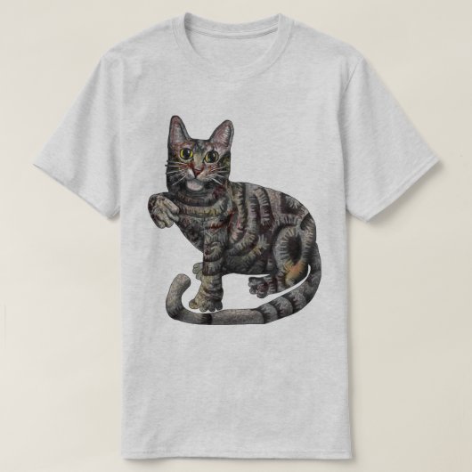 Een grijze kat, met "Ik hou van katten!" T-shirt (Design voorkant)