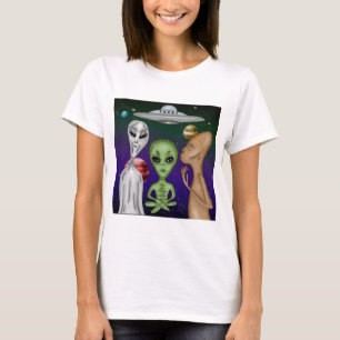 Een grijze, kleine groene, Anunnaki Alien Drawing T-shirt