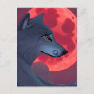 Een grijze Wolf die naar een bloedmaan staart Briefkaart