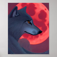 Een grijze Wolf die naar een bloedmaan staart