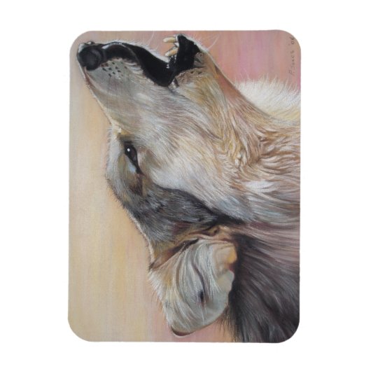 een grijze wolf in het wild die tegen zonsondergan magneet (Verticaal)