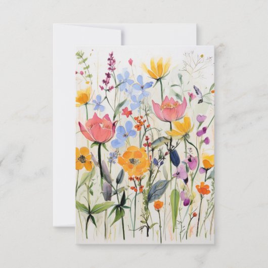 Een grillig bloemendesign, wilde bloemen  bedankkaart (Voorkant)