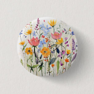 Een grillig bloemendesign, wilde bloemen ronde button 3,2 cm