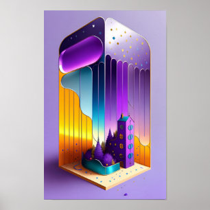 Een grillig huis en bomen poster