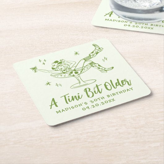 Een grillig klein beetje ouder groen verjaardagsfe kartonnen onderzetters (Schuin)