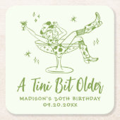 Een grillig klein beetje ouder groen verjaardagsfe kartonnen onderzetters (Voorkant)