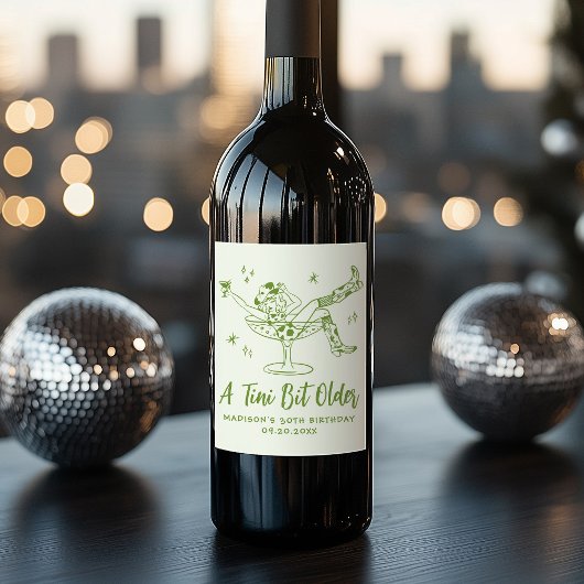 Een grillig klein beetje ouder groen verjaardagsfe wijn etiket