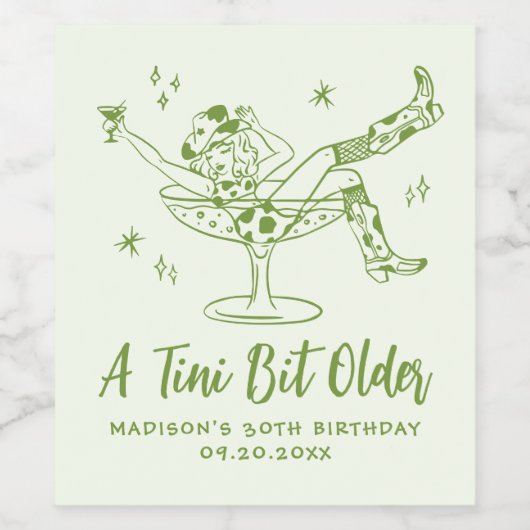 Een grillig klein beetje ouder groen verjaardagsfe wijn etiket (Enkel label)