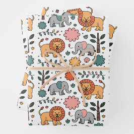 Een grillig patroon met speelse leeuwen inpakpapier vel