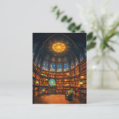 Een grillige bibliotheek zweeft tussen de sterren briefkaart (Staand voorkant)