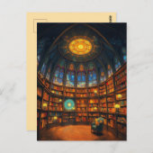 Een grillige bibliotheek zweeft tussen de sterren briefkaart (Voorkant / Achterkant)