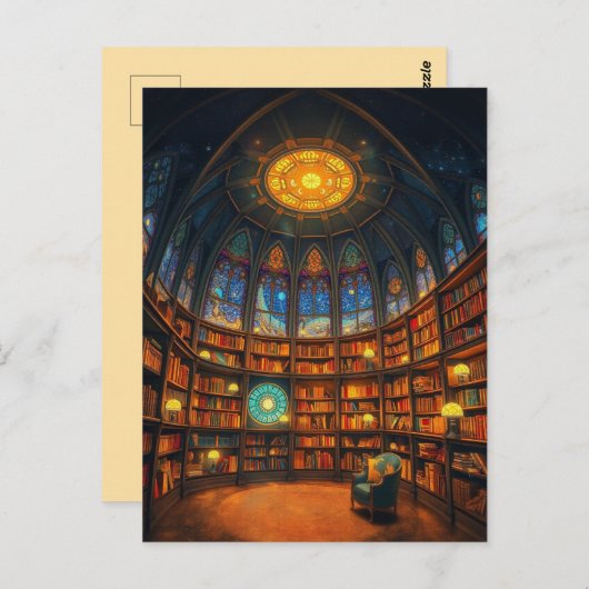 Een grillige bibliotheek zweeft tussen de sterren briefkaart (Voorkant / Achterkant)