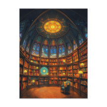 Een grillige bibliotheek zweeft tussen de sterren