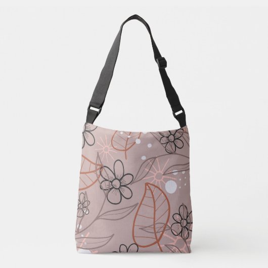 Een grillige bloem en bladeren Print Crossbody Tas (Voorkant)