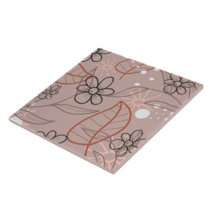 Een grillige bloem en bladeren Print Tegeltje