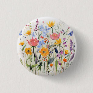 Een grillige bloemenbadge, knoop, speld ronde button 3,2 cm