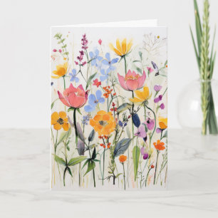 Een grillige bloemengroetkaart, wilde bloemen  kaart