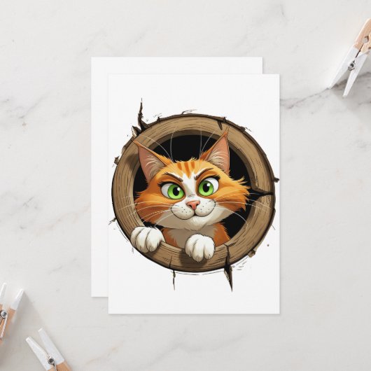 Een grillige Cartoon met felgroene ogen Pee Kaart (Voorkant / Achterkant in situ)