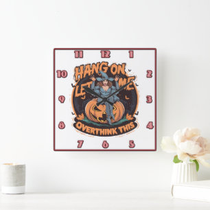 Een grillige heks op een pompoen in de schemering vierkante klok