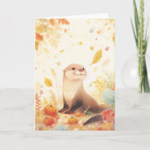 Een grillige Herfst met otter en pompoenen Kaart (Voorkant)