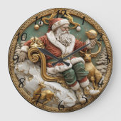 Een grillige kerstscène met Santa en herten Grote Klok (Voorkant)