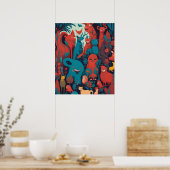 Een grillige stijl stripfiguren poster (Keuken)