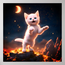 Een grillige witte kitten poster