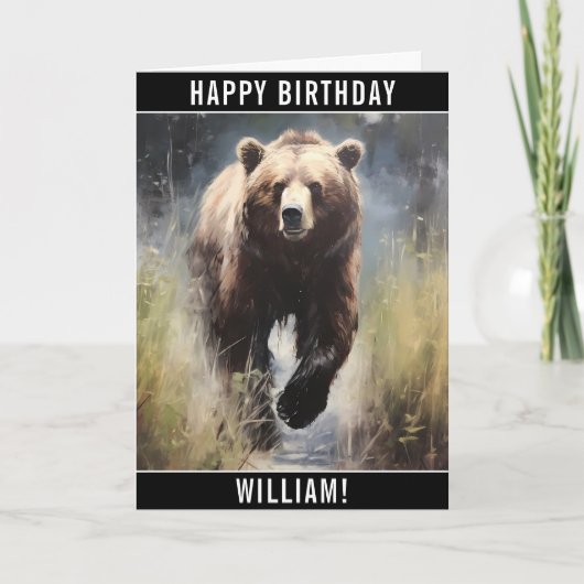 Een Grizzly Beer Happy Birthday naam Kaart (Voorkant)