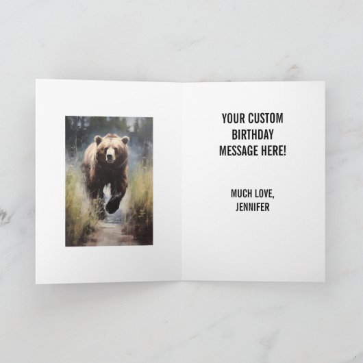 Een Grizzly Beer Happy Birthday naam Kaart (Binnen)