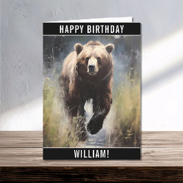 Een Grizzly Beer Happy Birthday naam Kaart