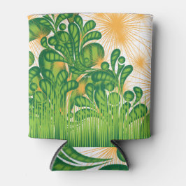 Een groen en goud artistiek patroon met een boom blikjeskoeler