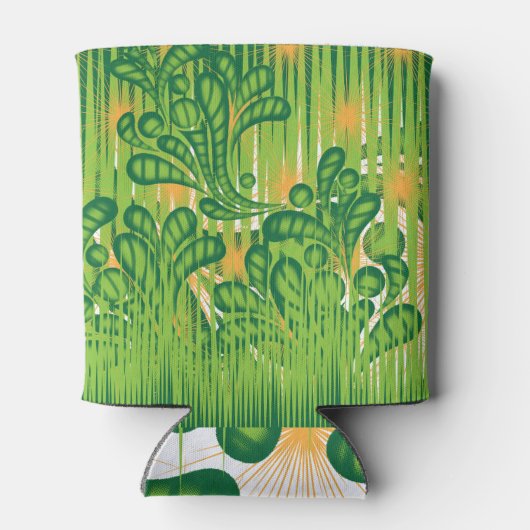 Een groen en goud artistiek patroon met een boom blikjeskoeler (Achterkant)