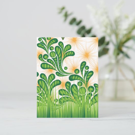 Een groen en goud artistiek patroon met een boom briefkaart (Staand voorkant)