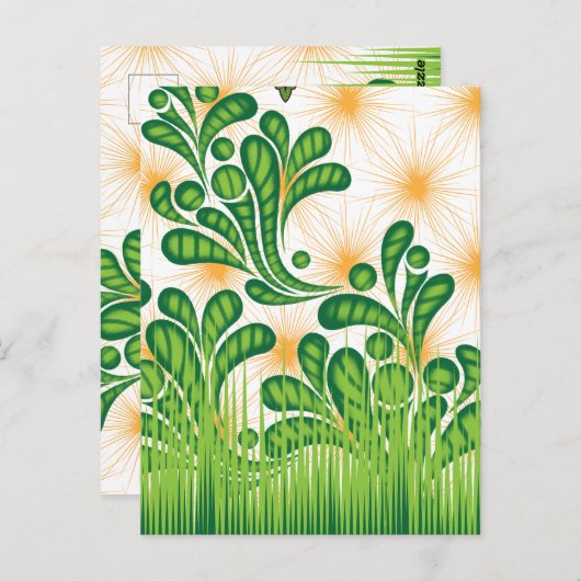 Een groen en goud artistiek patroon met een boom briefkaart (Voorkant / Achterkant)