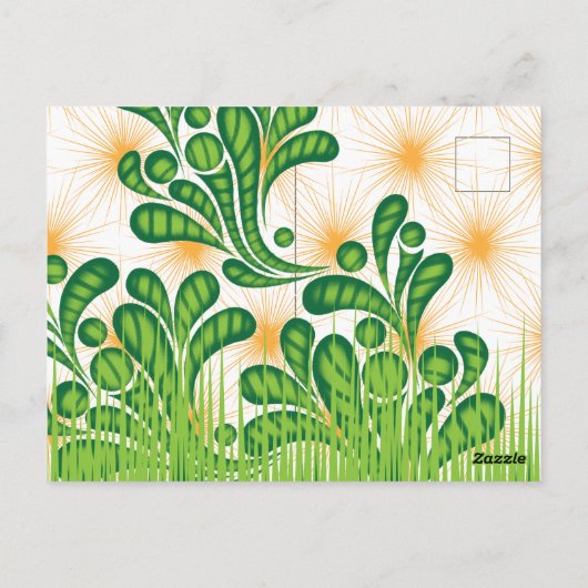 Een groen en goud artistiek patroon met een boom briefkaart (Achterkant)